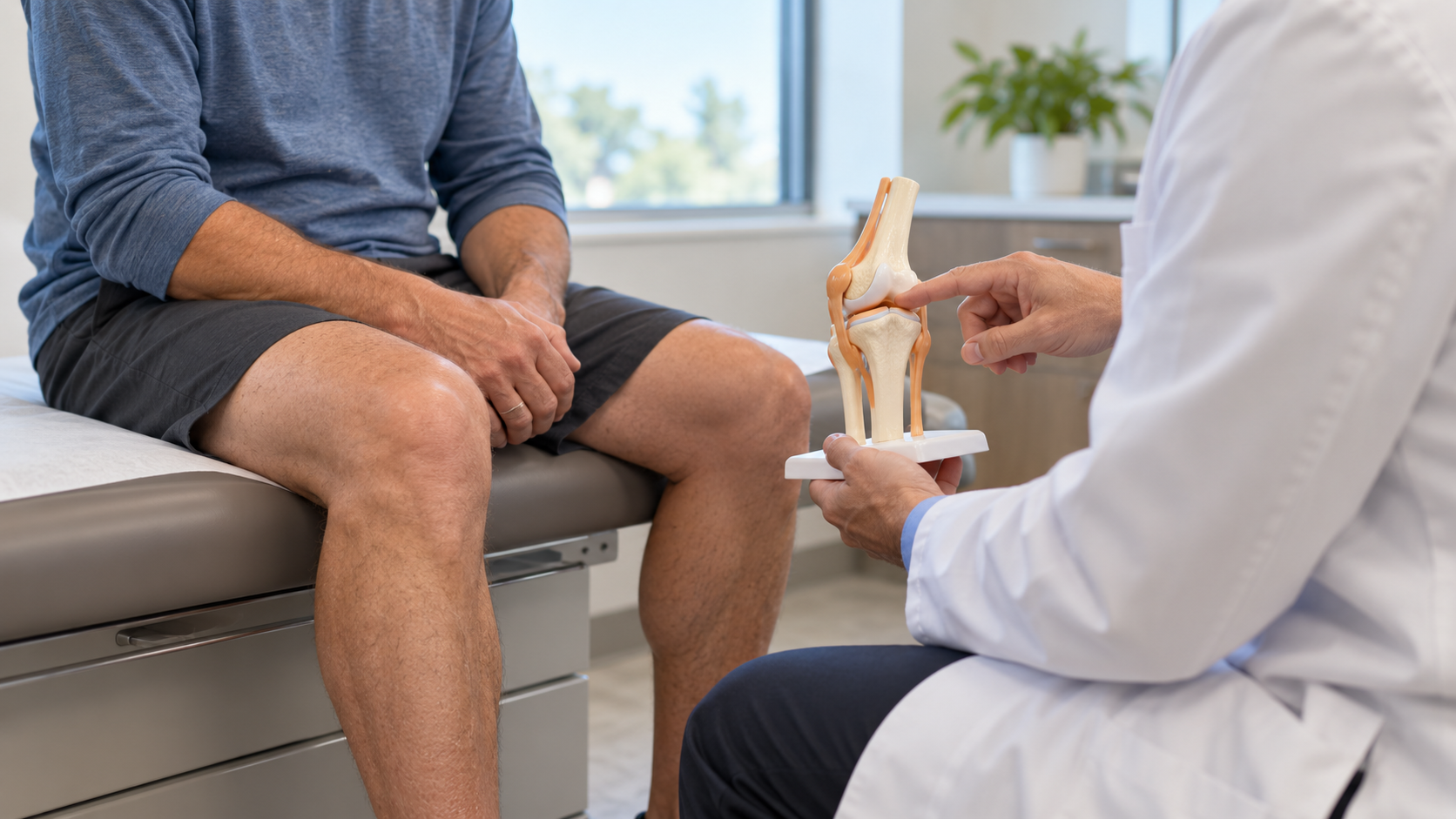 Patient discussing regenerative medicine options for knee pain with a clinician